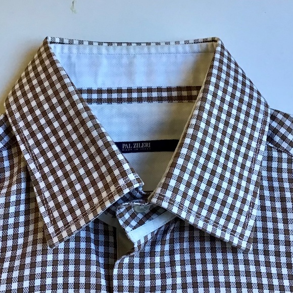 Pal Zileri light brown checkered cotton shirt Sz 15 3/4 , 40  made in Italy 🇮🇹 - Picture 3 of 9